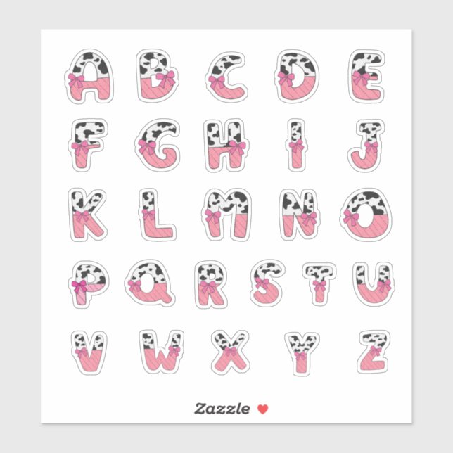 Adesivo Pink Coquette Cow Print Alphabet Cowgirl Letters (Folha)