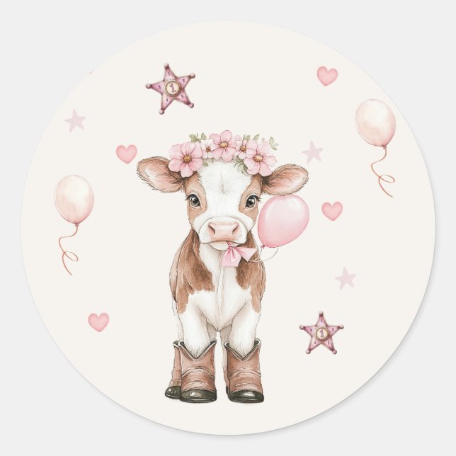 Adesivo Pink Cowgirl Birthday | Farm Theme 1st  (Frente)