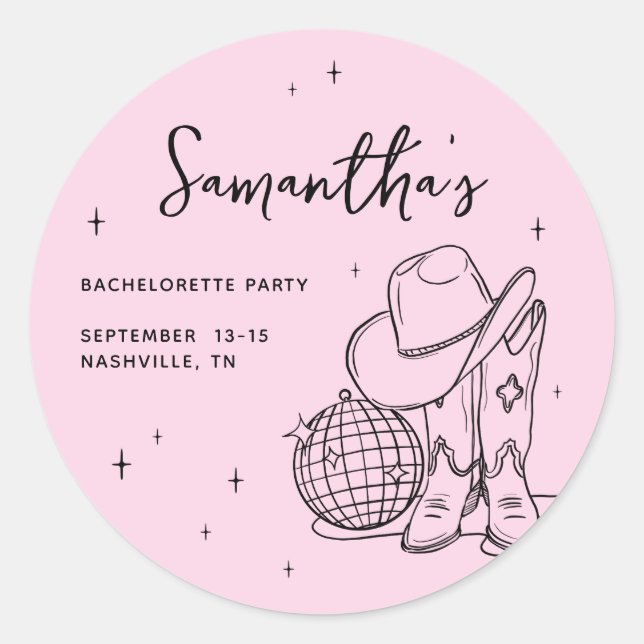 Adesivo Pink Cowgirl Disco Last Rodeo Bachelorette Party (Frente)