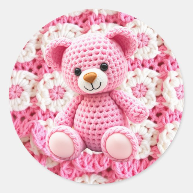 Adesivo Pink Crocheted Teddy Bear It's a Girl (Frente)