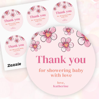 Adesivo Pink Daisy Girl Baby Shower Thank You 