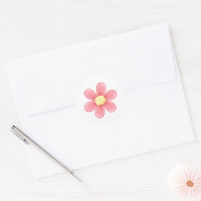 Adesivo Pink Daisy Round Sticker - Cute Floral Custom (Envelope)