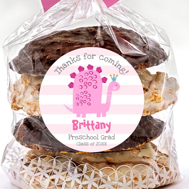 Adesivo Pink Dinosaur Girl Preschool Graduation Thank You (Criador carregado)