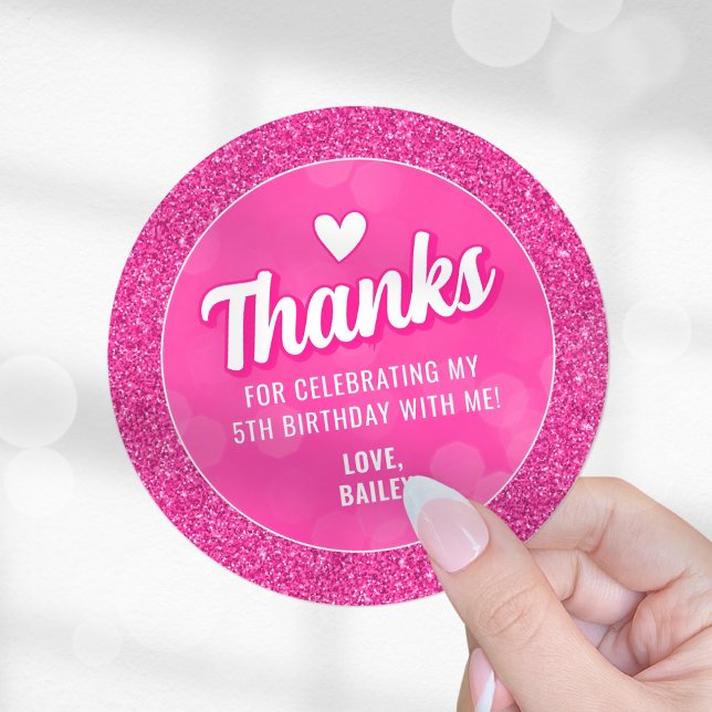 Adesivo Pink Doll Sticker, Glitter Girl Birthday Thank You (Pink Doll Round Sticker)