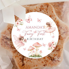Adesivo Pink Fairy First Birthday Party Sticker