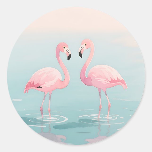 Adesivo Pink Flamingo Pair Watercolor Serenity (Frente)