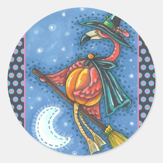 ADESIVO PINK FLAMINGO WITCH, VOANDO SOBRE A LUA EM UM QUAR (Frente)