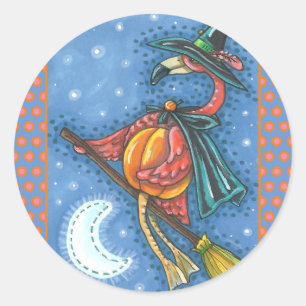 ADESIVO PINK FLAMINGO WITCH, VOANDO SOBRE A LUA EM UM QUAR