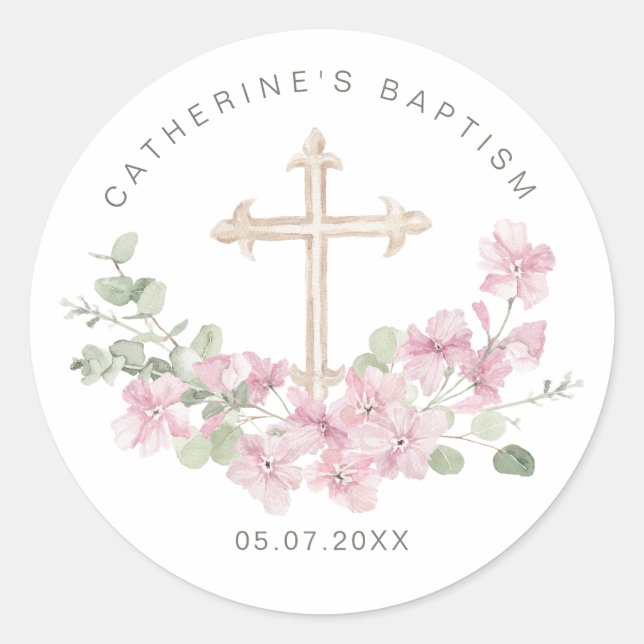 Adesivo Pink Floral Eucalyptus Cross Baptism (Frente)