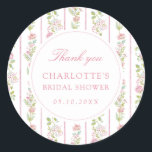 Adesivo Pink Floral Grandmillennial Bridal Shower<br><div class="desc">Invite your guests to a delightful afternoon with our Pink Floral Grandmillennial Bridal Shower collection.
The design is adorned with a stunning grandmillennial floral stripe pattern of watercolor flowers in soft hues of green and light pink. 
The design features elegant calligraphy that evokes a sense of timeless charm.</div>