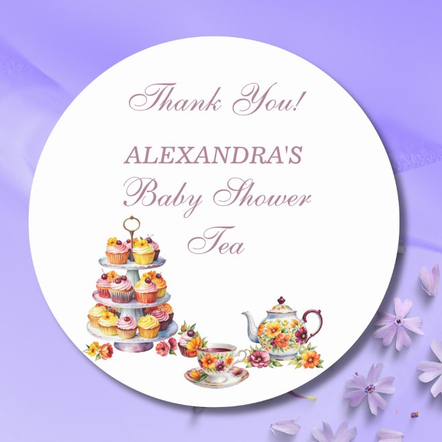 Adesivo Pink Floral Lilac Tea Party Baby Shower Favor  (Criador carregado)