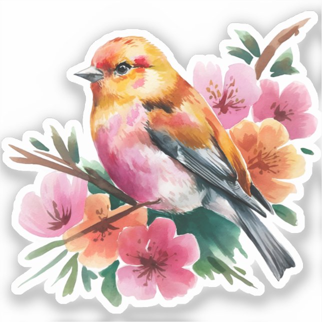 Adesivo Pink Flower Bird (Frente)