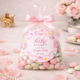 Adesivo Pink Gingham Floral Bow Baby Shower Sticker