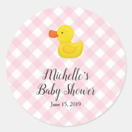 Adesivo Pink Gingham Rubber Duckie Baby Shower