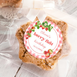 Adesivo Pink Gingham Strawberry Aniversário