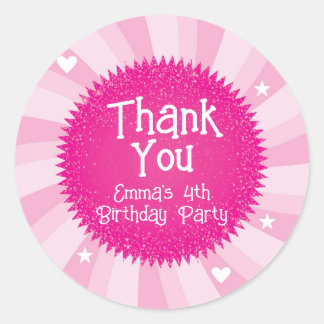 Adesivo Pink Glitter Barbie Thank You Favor Stickers