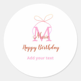 Adesivo Pink glitter bow add name letter monogram birthday