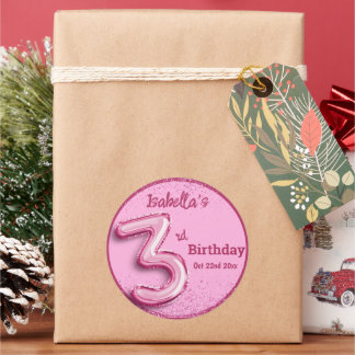 Adesivo Pink glitter cute balloon no.3 girly 3rd birthday