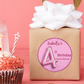 Adesivo Pink glitter cute balloon no.4 girly 4th birthday