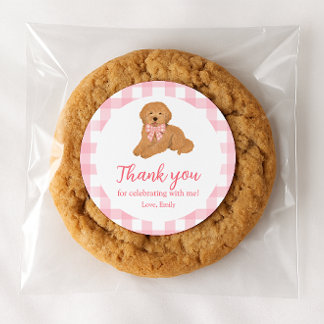 Adesivo Pink Golden Doodle Birthday Thank You Favor