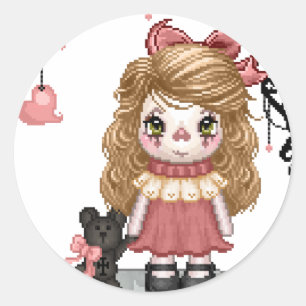 Adesivo Pink Gothic Love Doll Pixel Art