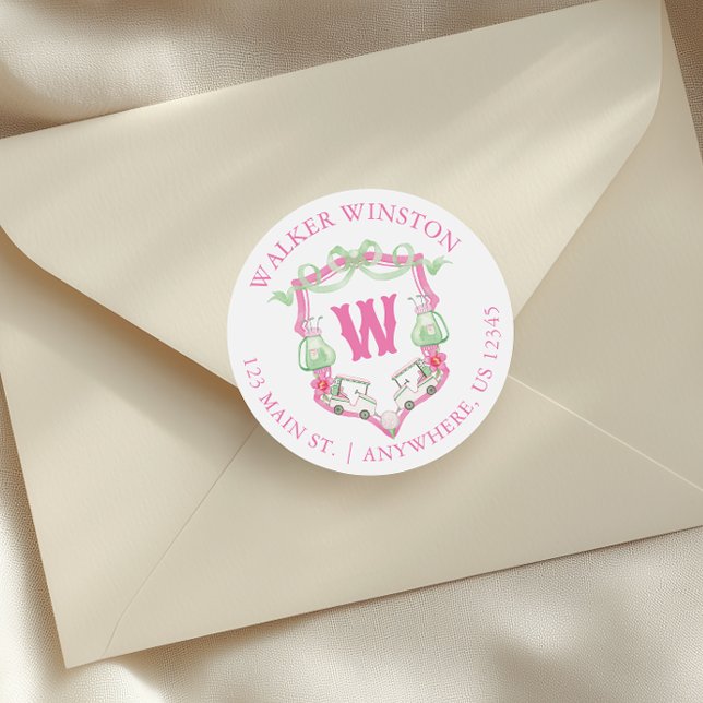 Adesivo Pink & Green Golf Carrinho Monograma Morada (Criador carregado)