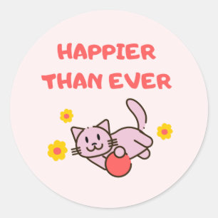 Adesivo Pink Happy Cat - Vinheta redonda clássica