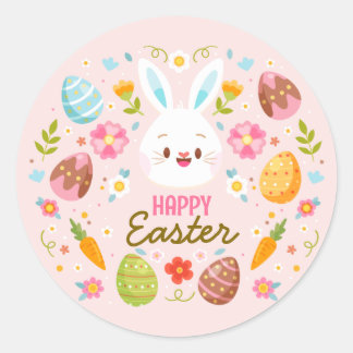 Adesivo Pink Happy Easter BunnySpring  Floral 