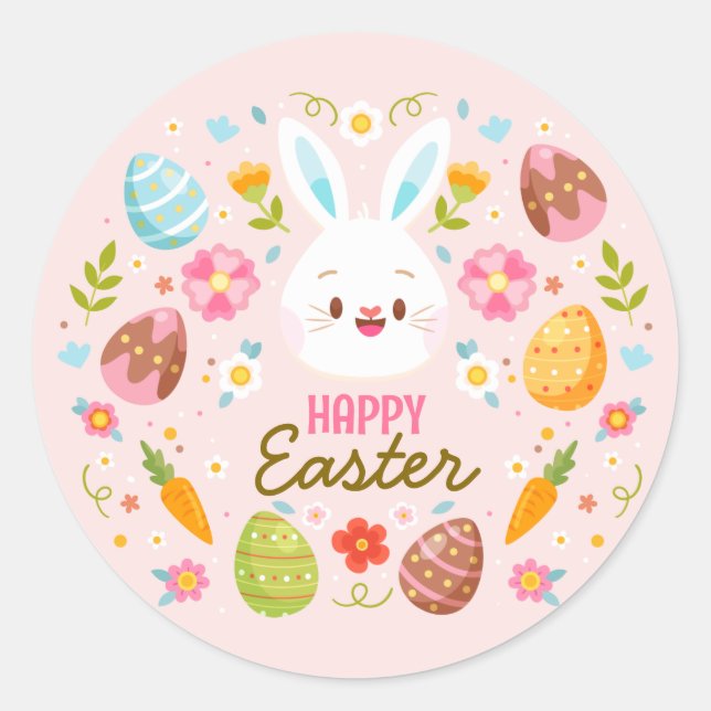 Adesivo Pink Happy Easter BunnySpring  Floral  (Frente)