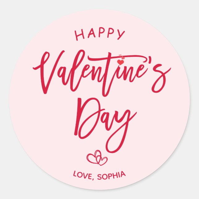 Adesivo Pink Happy Valentines Day Round Sticker (Frente)