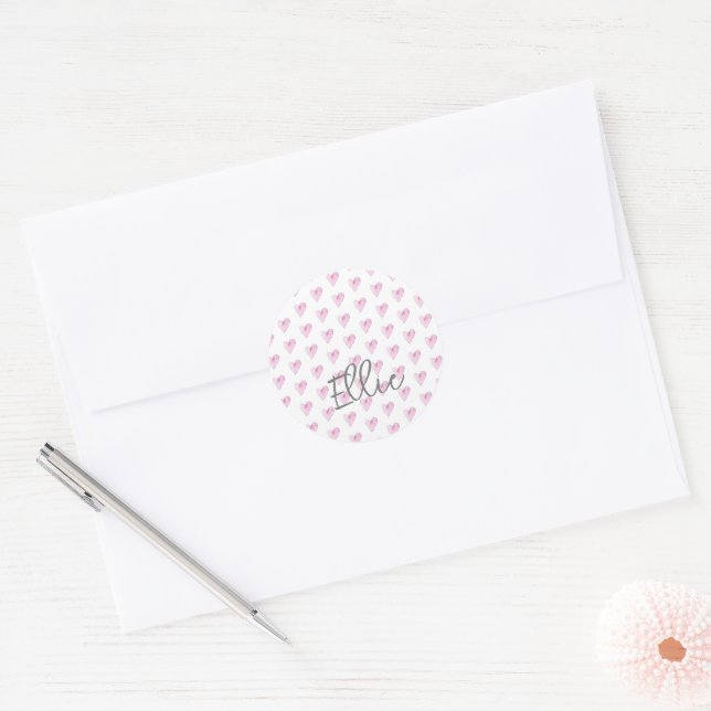 Adesivo Pink Heart Patterno NAME WaterColor Sweet Love (Envelope)