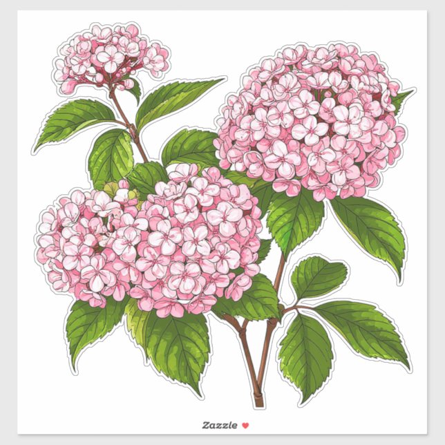 Adesivo Pink Hydrangea Flowers in Full Bloom (Folha)