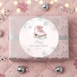 Adesivo Pink Ice Skating Birthday Silver Glitter Snowflake
