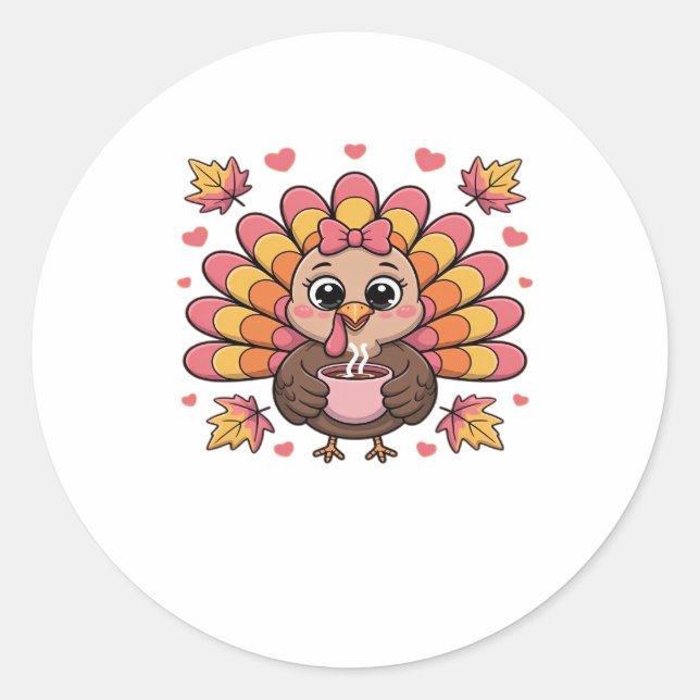 Adesivo pink kawaii thanksgiving turkey Classic T-Shirt (Frente)
