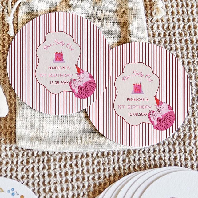 Adesivo Pink Kitty Party One Silly Cat 1st Birthday (Criador carregado)