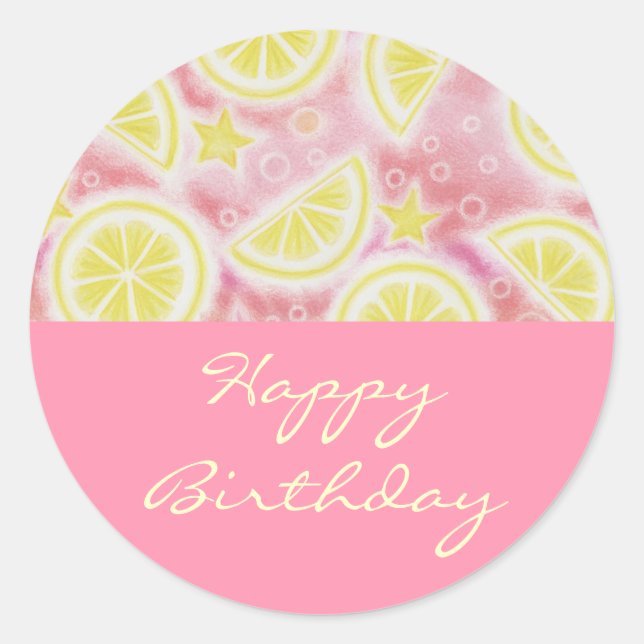 Adesivo Pink Lemonade 'Happy Birthday' - vinheta rosa redo (Frente)