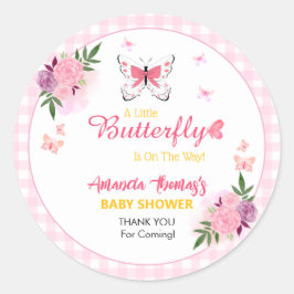 Adesivo Pink Little Butterfly Baby Shower Thank You