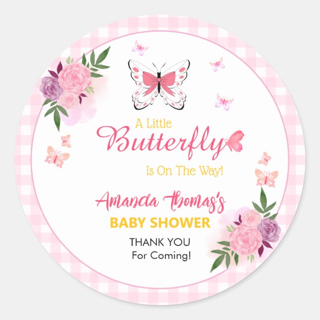 Adesivo Pink Little Butterfly Baby Shower Thank You  (Frente)
