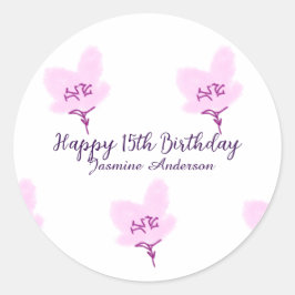 Adesivo Pink mauve floral 15th birthday quinceanera name d