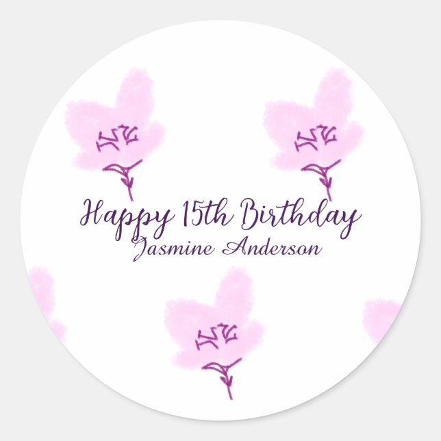 Adesivo Pink mauve floral 15th birthday quinceanera name d (Frente)
