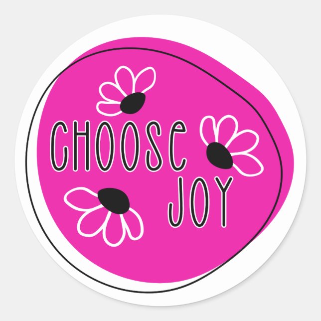 Adesivo Pink Moderno e Black Choose Joy Round Sticker (Frente)
