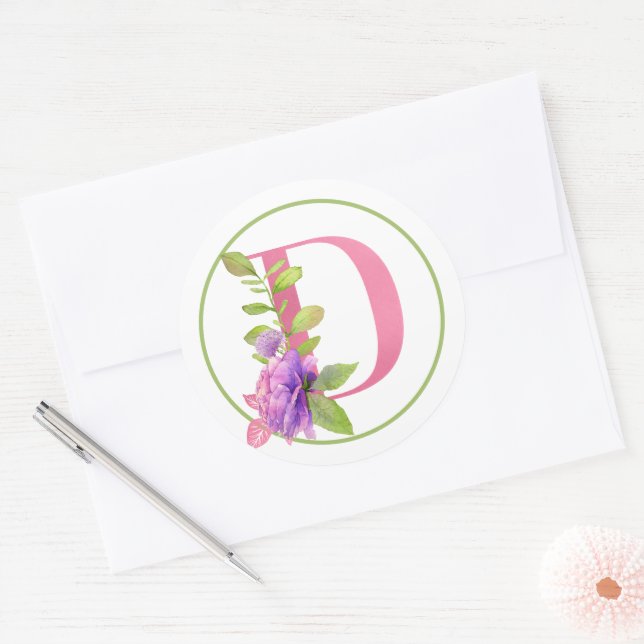 ADESIVO PINK MONOGRAMA D COM FLORES DE VERÃO (Envelope)