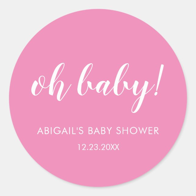 Adesivo Pink Oh Baby Chá de fraldas Classic Round Sticker (Frente)