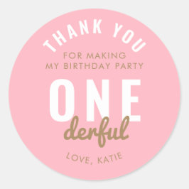 Adesivo Pink ONE-Maravilhoso Aniversário Round Sticker