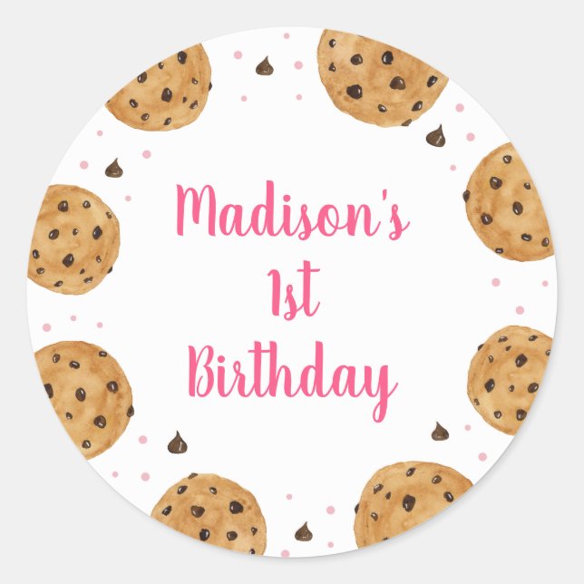Adesivo Pink One Sweet Cookie Primeiro Aniversário (Frente)