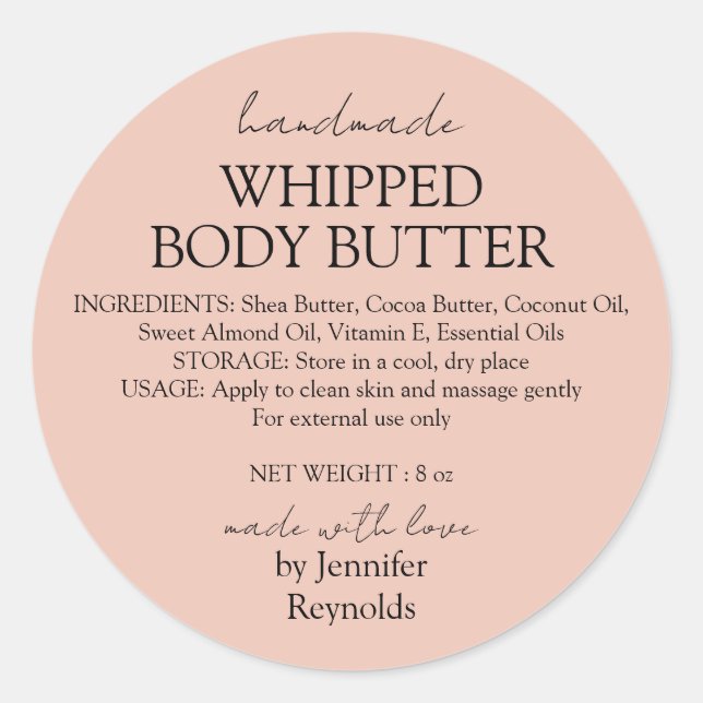 Adesivo Pink Pastel Handmade Body Butter Organic Classic (Frente)