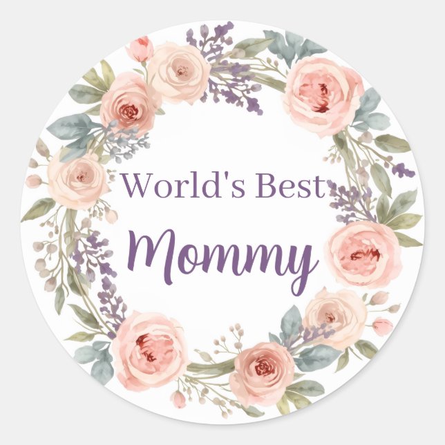 Adesivo Pink Peony Watercolor Floral Wreath Mother's Day (Frente)