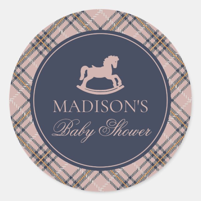 Adesivo Pink Plaid Rocking Horse Baby Shower Envelope Seal (Frente)
