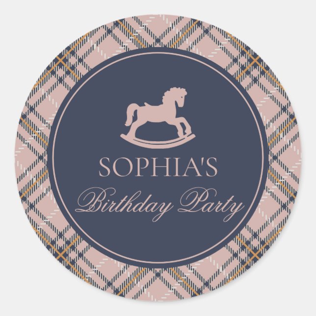 Adesivo Pink Plaid Rocking Horse Birthday Envelope Seal (Frente)