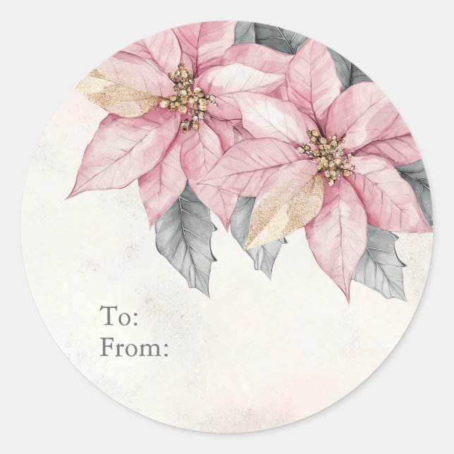 Adesivo Pink Poinsettia Flowers Personalized To and From (Frente)